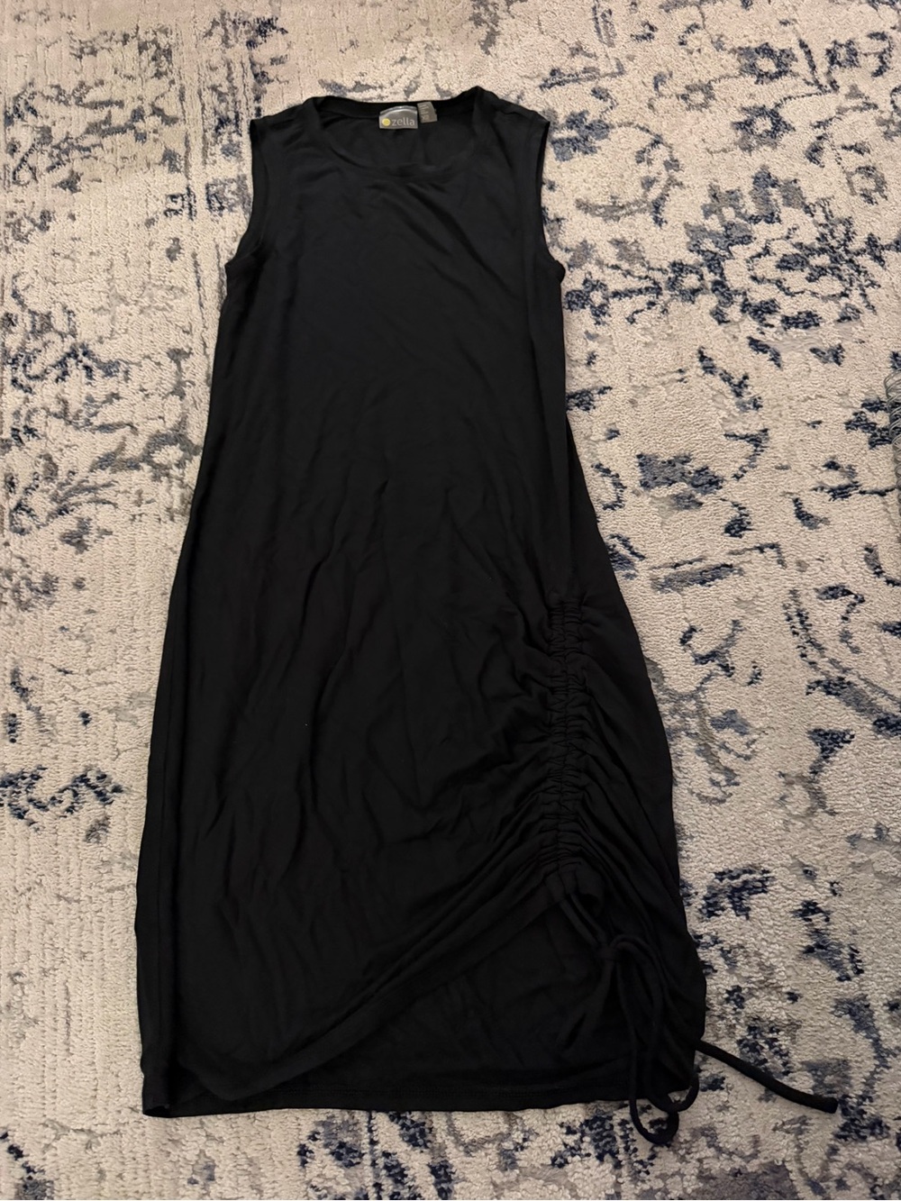 Zella Black Sleeveless Midi Dress with Side Ruched Drawstring